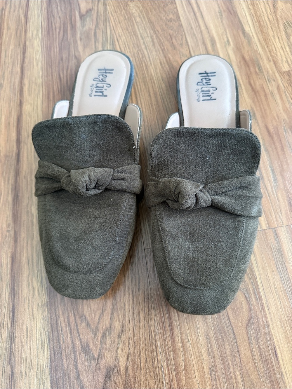 Hey Girl Olive Suede Knot-Front Mule - Women's Slip-On Clog